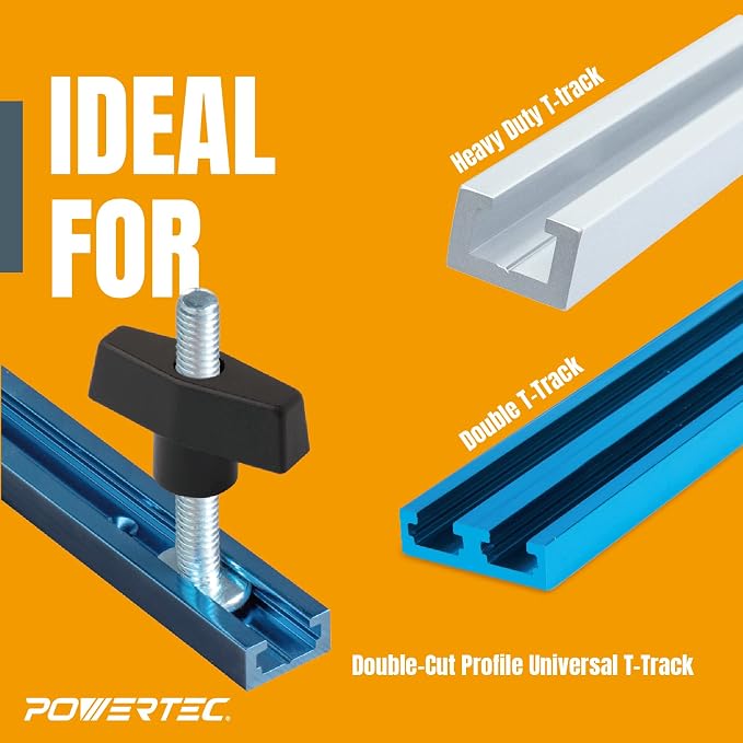 POWERTEC 71173 T Track Knob Kit, 1/4-20 Threaded Bolts and Washers, 46 Piece Set, T Track Bolts, T Track Accessories for Woodworking Jigs and Fixtures