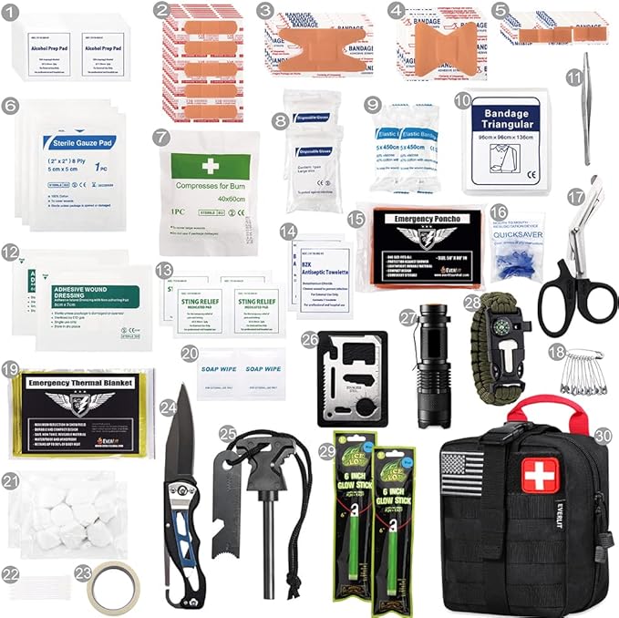 EVERLIT 250 Pieces Survival First Aid Kit IFAK EMT Molle Pouch Survival Kit Outdoor Gear Emergency Kits Trauma Bag for Camping Boat Hunting Hiking Home Car Earthquake and Adventures