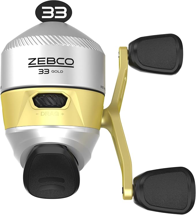 Zebco 33 Gold Spincast Fishing Reel, Changeable Right or Left-Hand Retrieve, All-Metal Gears, Pre-Spooled with Zebco Cajun Fishing Line