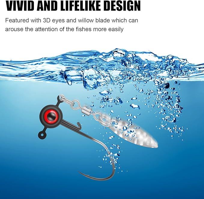 Skylety Crappie Jig Heads Kit Fishing Underspin Jig Heads Hook Lure with Eye Ball and Spinner Blade 1/16 oz Head Jigs for Saltwater & Freshwater