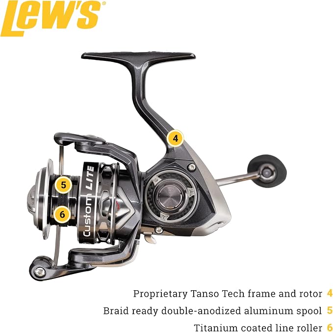 Lew's Custom Lite Spinning Fishing Reel, 10+1 Stainless Steel Ball Bearings, Right or Left-Hand Retrieve, Carbon Grey