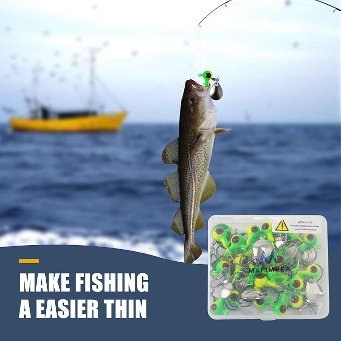 15/20/30Pcs Underspin Jig Heads with Spinner Fishing Jig Heads Hooks Set Crappie Jigs Fishing Jig Hooks Assortment Saltwater Freshwater Bass Crappie Trout Glow in The Dark…