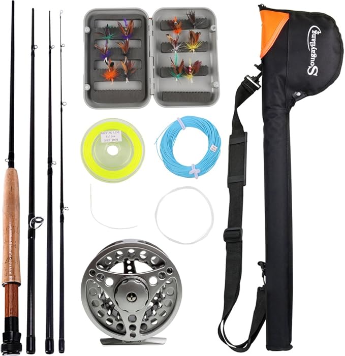 Sougayilang Saltwater Freshwater Fly Fishing Rod with Reel Combo Kit