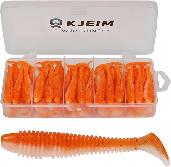 Paddle Tail Swimbaits, 50 PCS Ribbed 3 Inchs Soft Plastic Fishing Lures for Bass Trout Crappie Walleye Saltwater/Freshwater Fishing