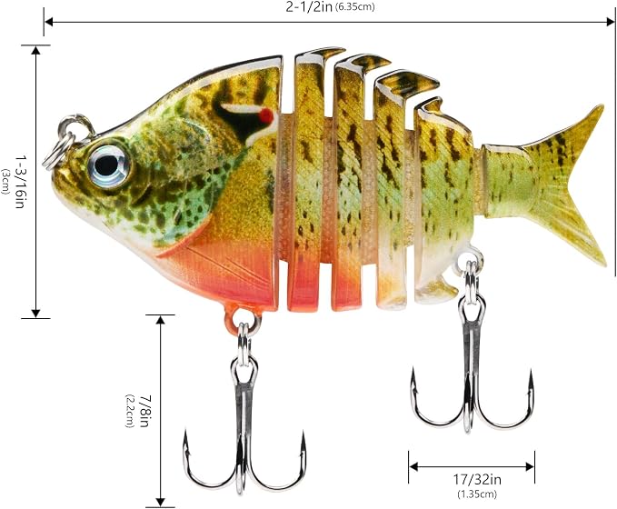 Bassdash SwimPanfish 0.34oz Hard Swimbaits Multi Jointed Topwater Trout Bass Fishing Crank Lure for Freshwater and Saltwater