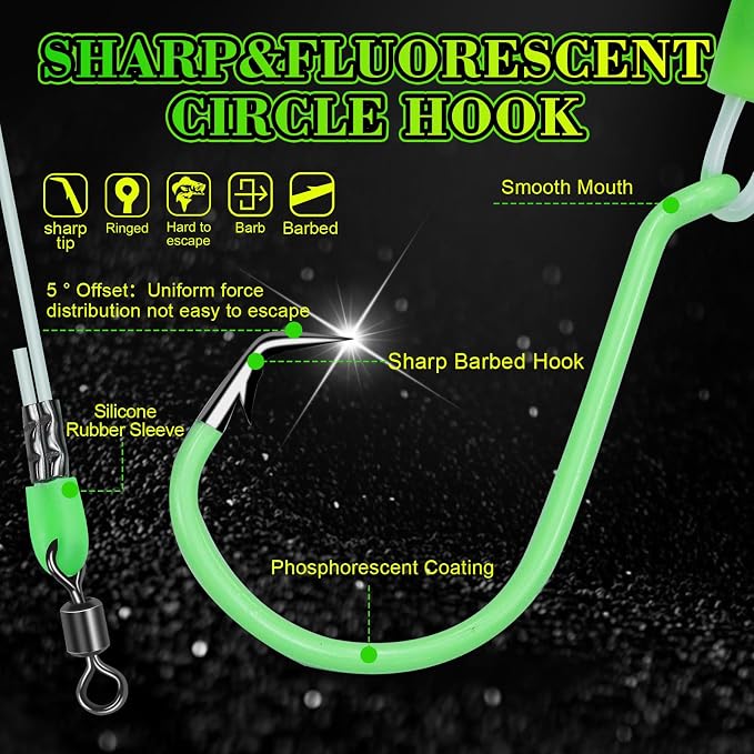 Pre-Rigged Deep Drop Saltwater Rigs – Glow Tubes, Hooks, Beads & Spinner Blade – 6/0 8/0 Circle Hooks for Snapper/Grouper/Tilefish (3/6 Hooks)