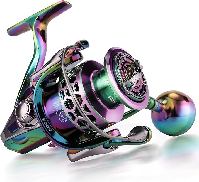 Sougayilang Fishing Reel, Colorful Aluminum Frame Spinning Reels with - 12+1 Stainless BB, Oversize Aluminum Handle for Saltwater or Freshwater Fishing