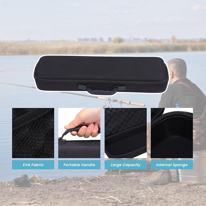 54 * 19 * 9cm Hard Fishing Rod Case Portable Fishing Tackle Bag Waterproof Fishing Rod Carrying Case with Foam, Travel Fishing Rod Bag for Outdoor Fishing Gear Storage