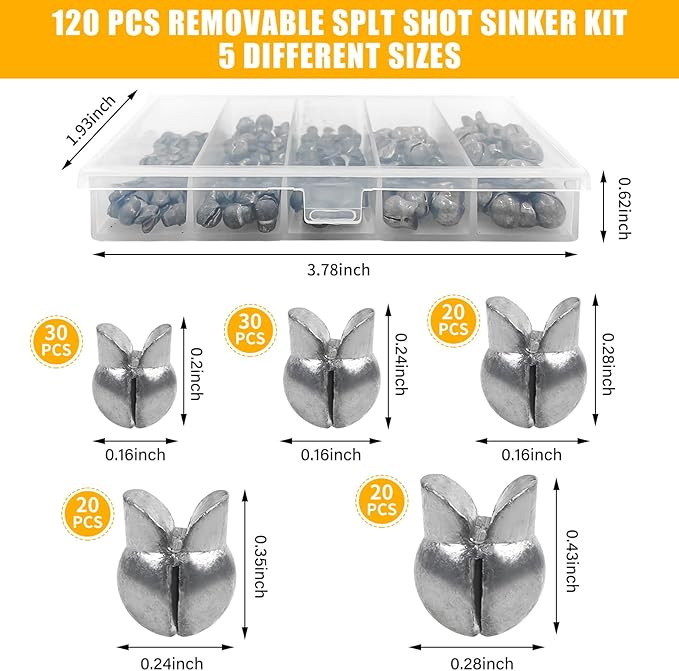 YOTO Removable Split Shot Fishing Weights Sinkers Kit, Reusable Duckbill Open Mouth Lead Sinker, Soft Fishing Sinkers & Weights for Freshwater Bass Trout