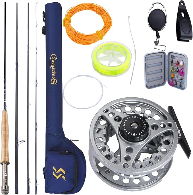 Sougayilang 5/6 Weight 9ft Fly Rod, 4-Piece Graphite Rod, Die Cast Aluminum Reel, Carrying Case, Fly Box & Fishing Flies Combo Starter Kit