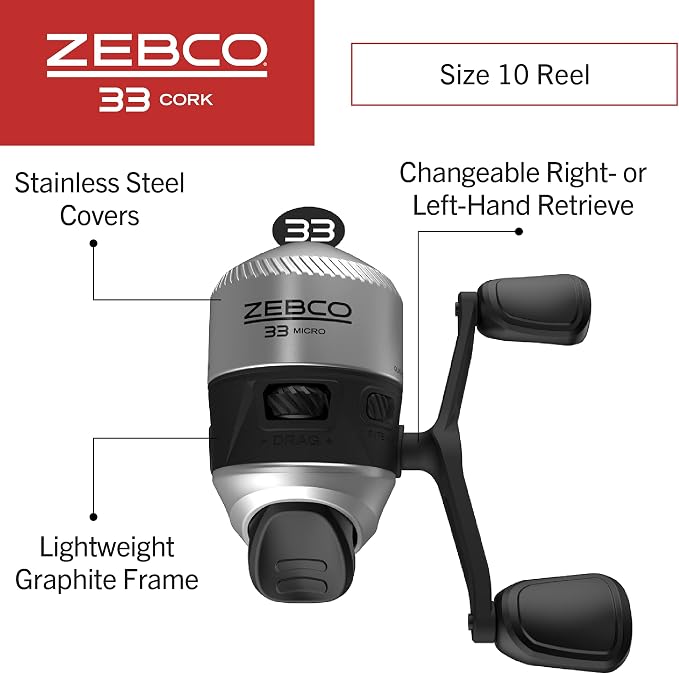 Zebco 33 Cork Reel and Fishing Rod Combo, Graphite Rod with Cork Handle, QuickSet Anti-Reverse Fishing Reel with Bite Alert