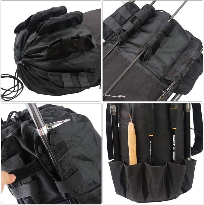 SILANON Fishing Rod Bag Pole Holder, Portable Fishing Rod Case Carrier Canvas Pole Storage Bag Travel Carry Case Waterproof Fishing Tackle Gear Organizer