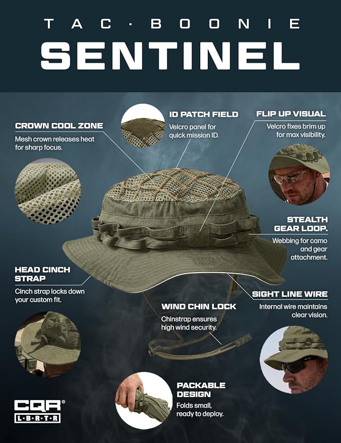CQR Men's Tactical Boonie Hat, Breathable Packable Sun Hat for Hunting, Hiking, Fishing, Shooting, and Outdoor Activities