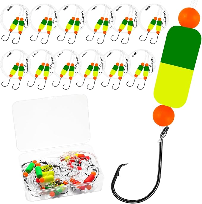 Pompano Rig Saltwater Surf Fishing Rigs – Double Drop Leader Rigs with Hooks, Floats, Beads & Snap – Easy Pre-Tied Terminal Tackle for Pompano, Whiting, Redfish