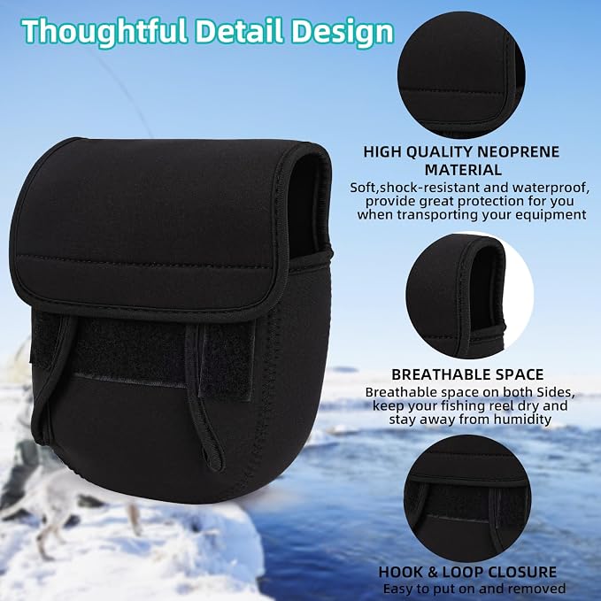 Neoprene Spinning Reel Cover - Waterproof & Shockproof Fishing Protective Case, Breathable Casting Cover, Universal Pouch for Right/Left Hand, Fits 3000-6000 Series (M)