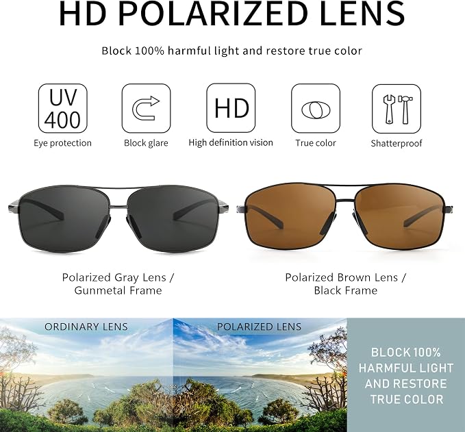 SUNGAIT Ultra Lightweight Rectangular Polarized Sunglasses Men UV400 Protection
