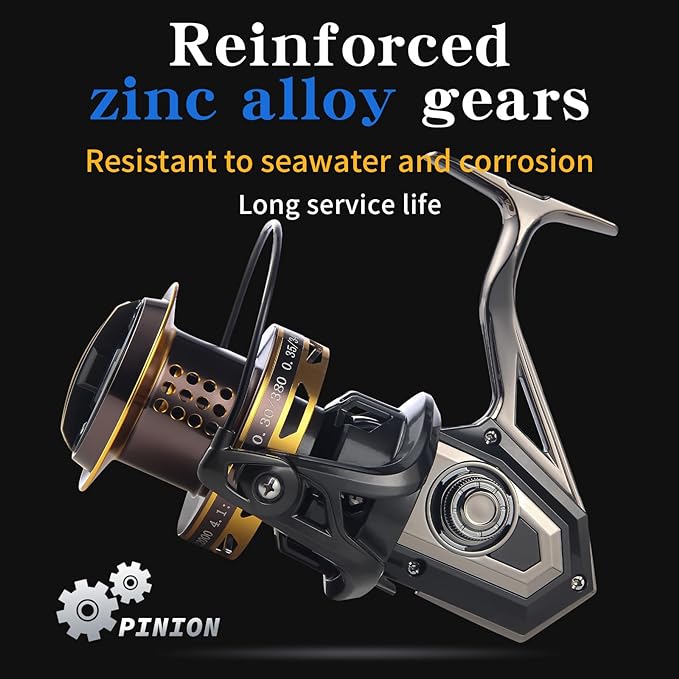 Big Game Surf Spinning Fishing Reel 8000/12000,20KG Drag Power Backlash-Free Bearings,Metal Reel Seat,Zinc Alloy Gear for Saltwater Inshore and Offshore Fishing