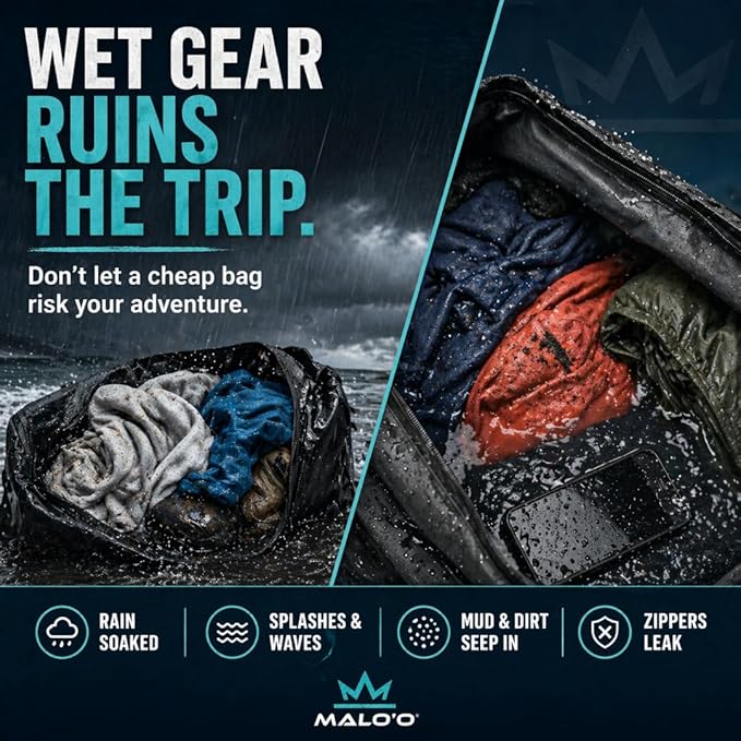 Malo’o 60L & 90L Airtight Waterproof Duffel Bag Backpack – Heavy Duty Dry Bag with Waterproof Zipper, Submersible Gear Bag for Fishing, Boating, Camping, Travel & Outdoor Adventure