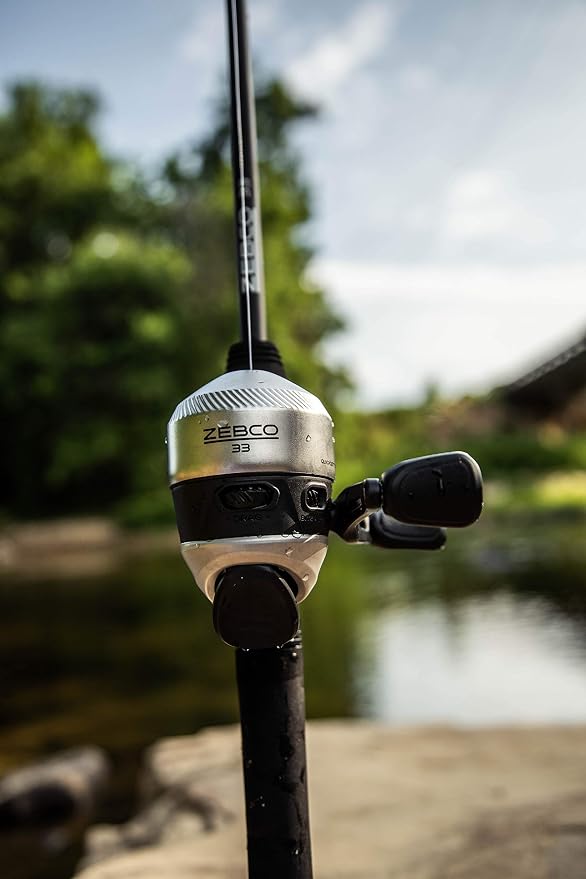 Zebco 33 Spincast Reel and 2-Piece Fishing Rod Combo, 5-Foot 6-Inch Durable Fiberglass Rod, Quickset Anti-Reverse Fishing Reel with Bite Alert