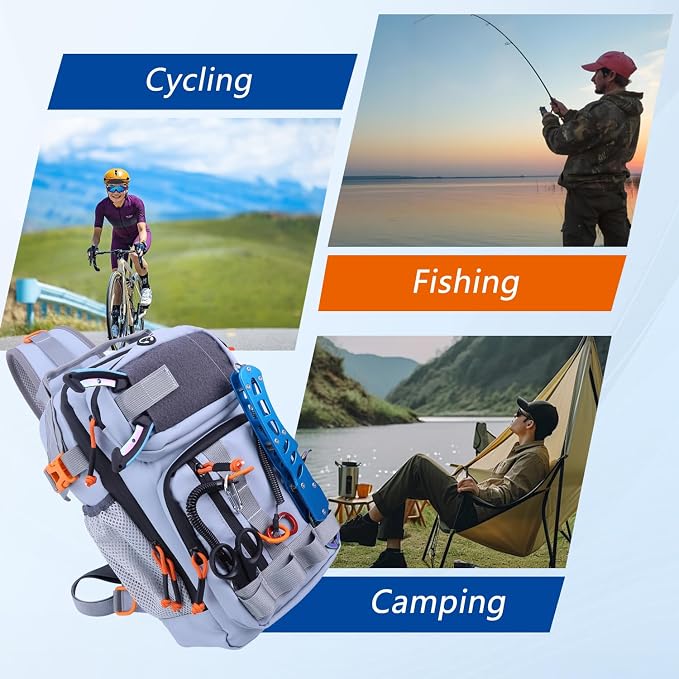 Fishing Backpack with Tackle Boxes,Waterproof Fishing Shoulder Bag with Rod Holder,Fish Bag with 136 Pcs Fishing Lures Kit,Fish Hook Remover Tool,Fish Lip Gripper,Fishing Plier,Gifts for Men (Gray)