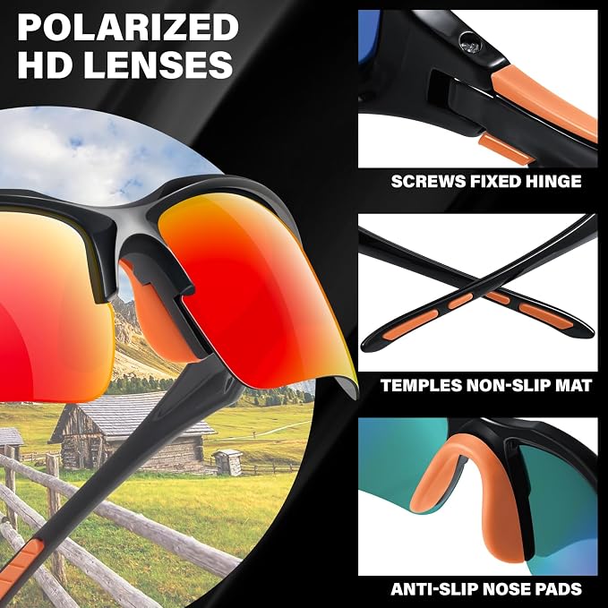 Sports Polarized Sunglasses for Men Cycling Running Fishing UV Protection Sun Glasses Lightweight Half Frame Goggles