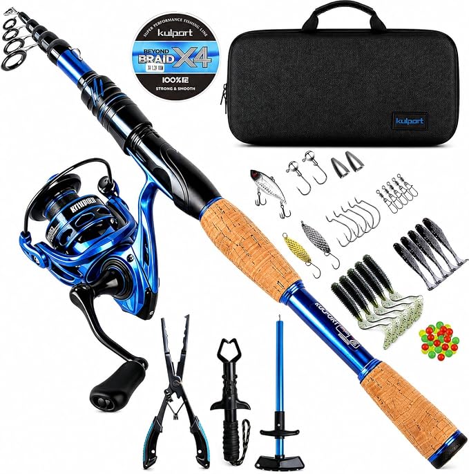 Fishing Rod and Reel Combo, Fishing Full kit Include Fishing Lures, Fishing Accessories,Portable Travel Kit with Carrier Bag for Freshwater Saltwater