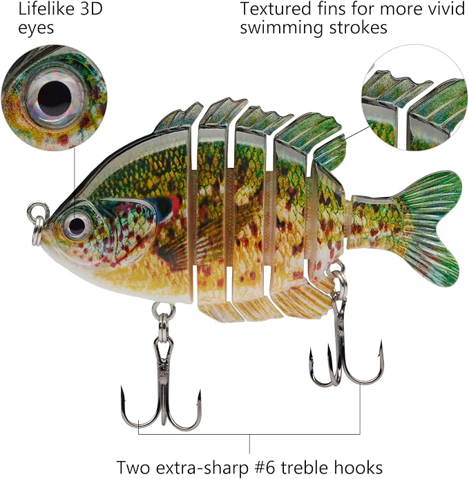 BASSDASH SwimPanfish Multi Jointed Panfish Bluegill Swimbaits Hard Topwater Bass Lures Fishing Lure Crank Saltwater 3.5in/0.85oz
