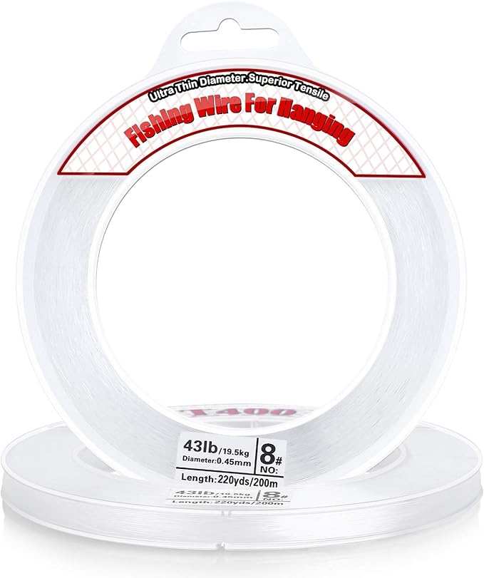 Clear Fishing Wire, Acejoz 656FT Fishing Line Clear Invisible Hanging Wire Strong Nylon String Supports 40 Pounds for Balloon Garland Hanging Decorations
