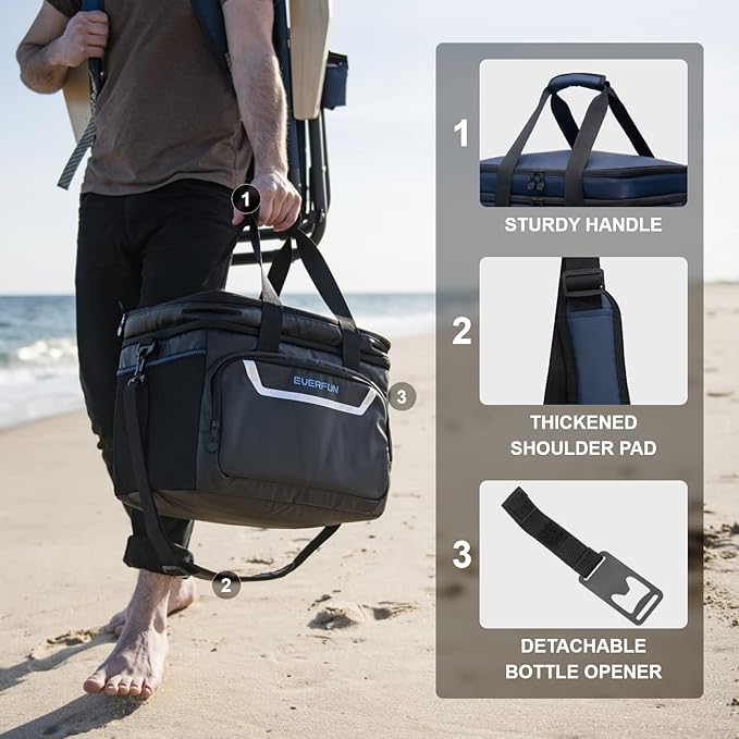 EVERFUN Small Compact Cooler Bag 24/48 Can Insulated Lunch Box Double Deck Soft Leak-Proof Waterproof Collapsible Ice Chest for Men Women Work Travel Car Trip Picnic Beach