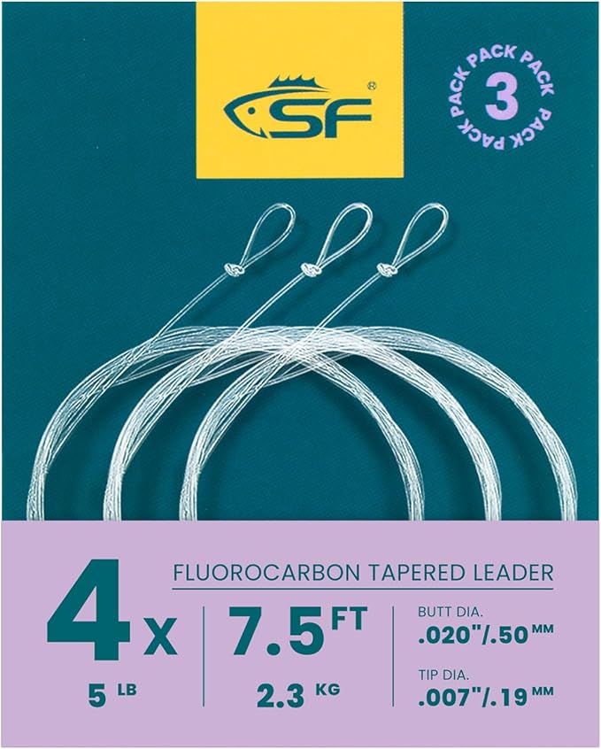 SF 3 Packs Pre-Tied Loop Fly Fishing Tapered Leader Fluorocarbon 7.5FT 9FT 12FT 0X 1X 2X 3X 4X 5X 6X 7X