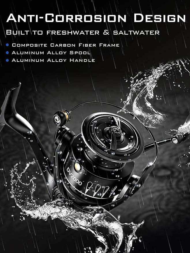 Jenseits Lightweight Spinning Fishing Reel, Sealed Carbon Fiber Up to 20 LB Max Drag, 5+1/6+1BB for Freshwater, 5.2:1 Gear Ratio,CNC Aluminum Spool,1000 Perfect for Ice Fishing, 2000-5000 Series