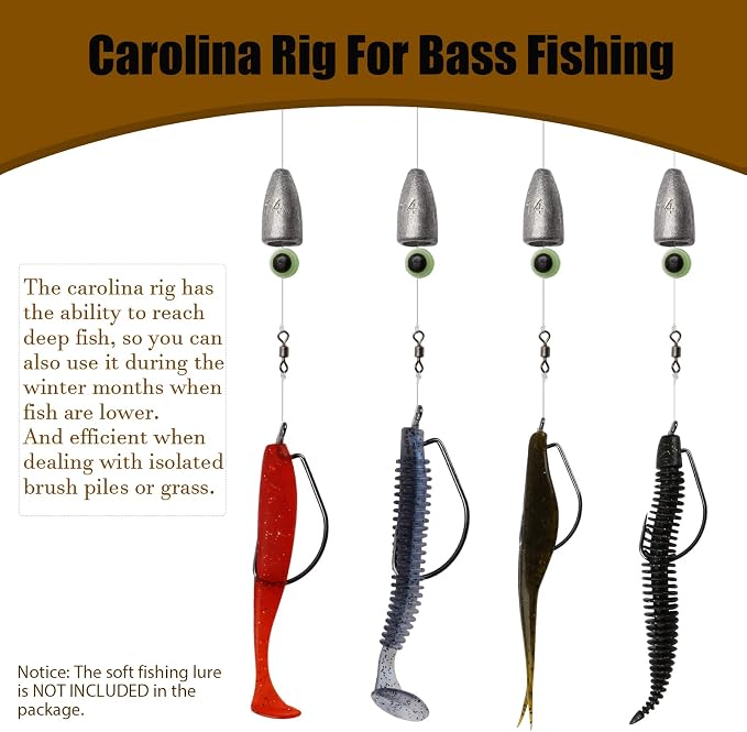 Dovesun 10/5PCS Ready Tied Carolina Rig Kit for Bass Fishing Catfish Rig Catfish Hook Kit with Bass Hooks, Swivel, Fluorocarbon Line, Weights