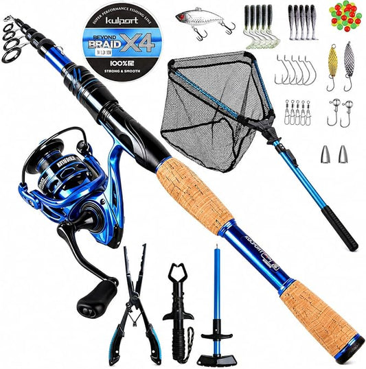 Telescopic Fishing Rod and Reel Combo | 30T Carbon Fiber Spinning Rod with 12+1BB Reel | Portable Lightweight Pole | Bass Trout Panfish | Freshwater Saltwater