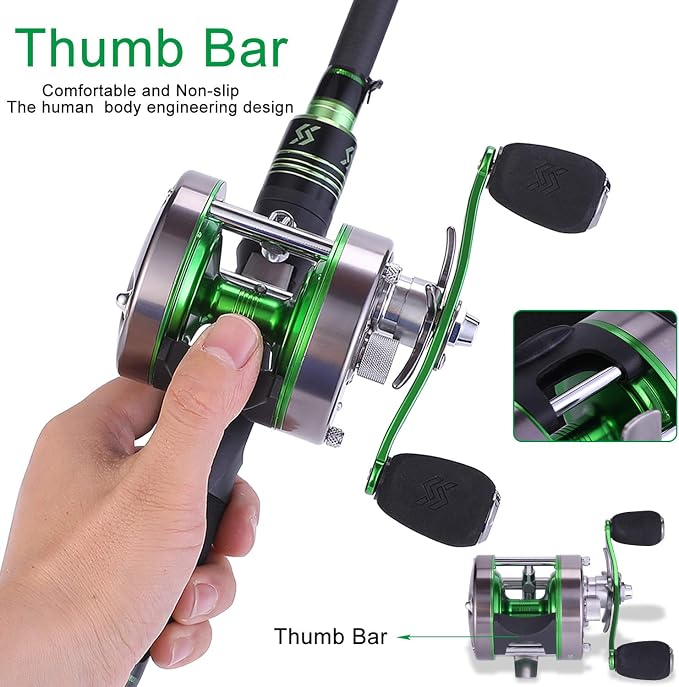 Sougayilang XLT Baitcasting Reel – 22LB Drag, 5.3:1 Gear Ratio, 6+1 Bearings, Reinforced Metal Body Round Conventional Reel for Catfish, Musky, Bass, Pike – Saltwater Inshore Surf Trolling