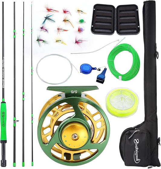 Sougayilang Standard Fly Fishing Combo Starter Kit, 5/6 Weight 9' Fly Rod with SuperPolymer Handle, Accessories, Carrying Case, Fly Box Case & Fishing Flies
