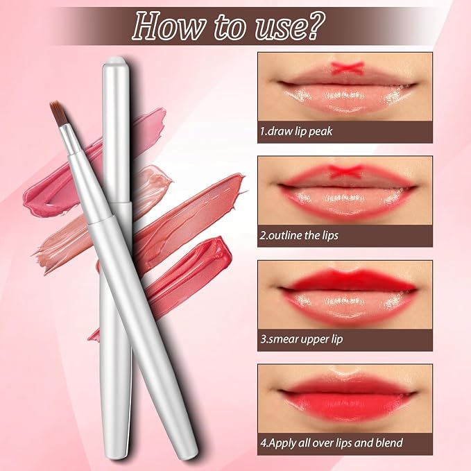 2 Pack Retractable Lipstick Brush, Lip Brush for Lipstick Lip Liner Pencil Brushes Flat Lips Balm Applicator Travel Lipliner Brushes for Lipsticks, LipGloss, Eyeshadow Travel