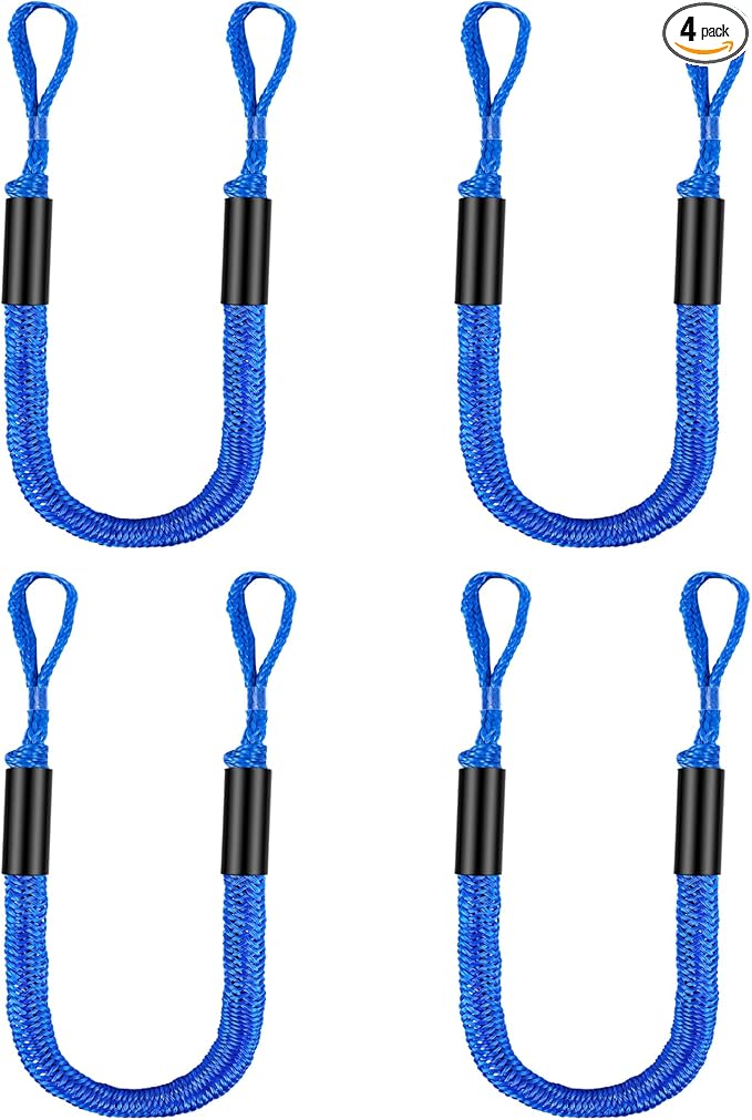 Bungee Dock Lines for Boat Shock Absorb Dock Tie Mooring Rope Boat Accessories 4-5.5 ft,4Pack (Blue)