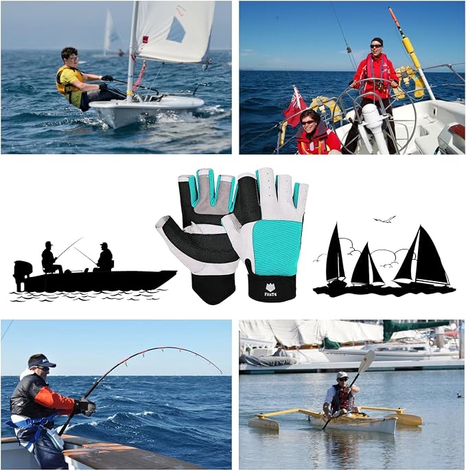 FitsT4 Sports Sailing Gloves 3/4 Finger and Grip Great for Sailing, Yachting, Paddling, Kayaking, Fishing, Dinghying Water Sports for Men and Women