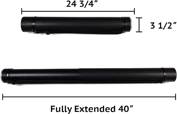 CALPALMY 2-Pack Extendable Poster Tubes Expand from 24.5” to 40” with Shoulder Strap | Carry Documents, Blueprints, Drawings and Art | Black Portable Durable Round Storage Cases with Lids and Labels