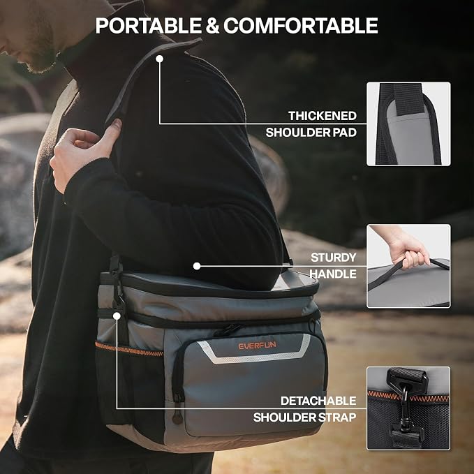 EVERFUN Small Compact Cooler Bag 24/48 Can Insulated Lunch Box Double Deck Soft Leak-Proof Waterproof Collapsible Ice Chest for Men Women Work Travel Car Trip Picnic Beach