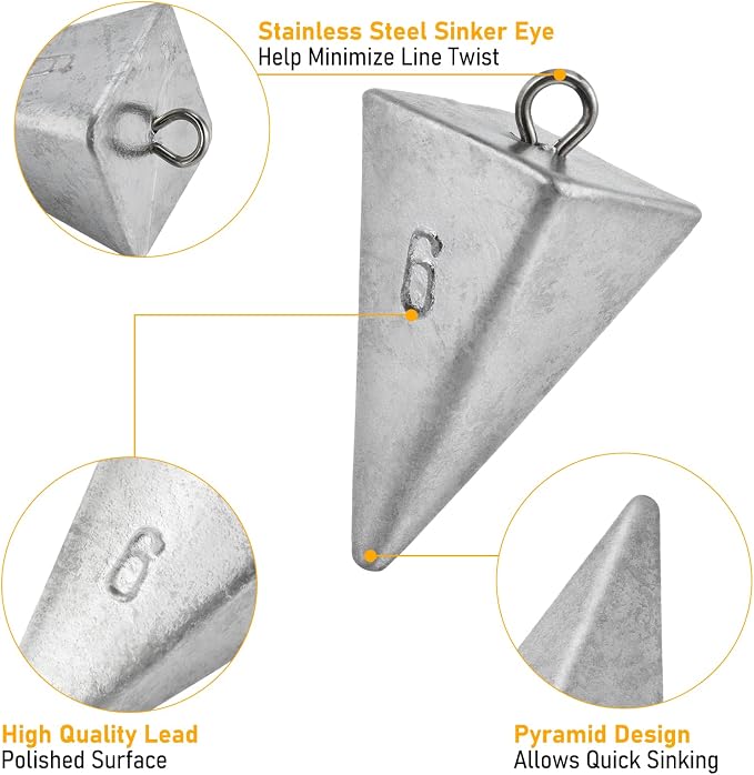 Dr.Fish Pyramid Sinkers Saltwater Lead Fishing Weight 1oz-32oz/2LB Triangle Surf Fishing Bank River Catfishing Pompano