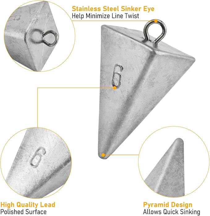 Dr.Fish Pyramid Sinkers Saltwater Lead Fishing Weight 1oz-32oz/2LB Triangle Surf Fishing Bank River Catfishing Pompano