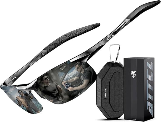 ATTCL 0.9 oz Polarized Sunglasses Men Sports: UV Protection Anti Glare Wrap Around Lightweight Metal Fishing Golf Running