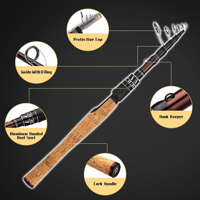 EOW XPEDITE Portable Telescopic Fishing Rods, Spinning & Casting, 24T Carbon Blanks & Solid Carbon Tip, Cork Handle, Travel Rod, Short Collapsible Rods