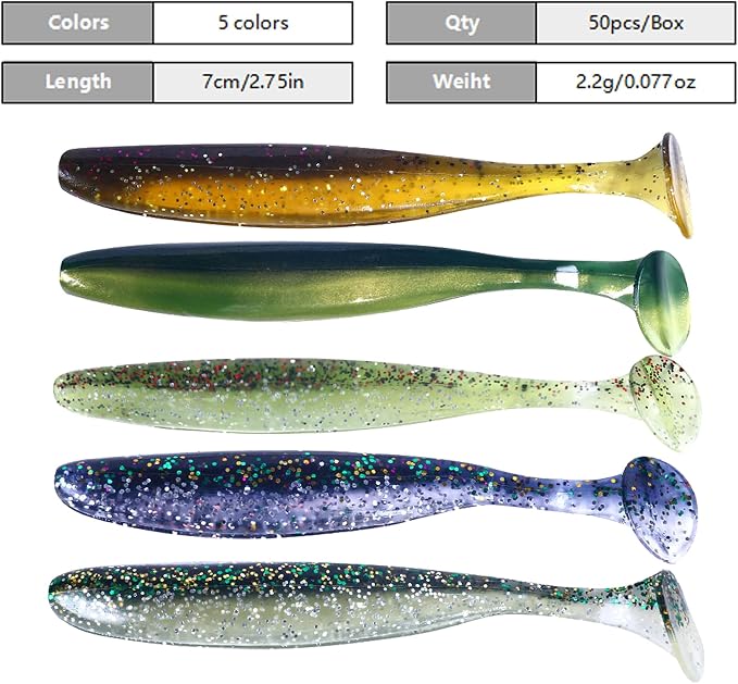 Fishing Soft Plastic Lures, Paddle Tail Swim Baits for Bass Fishing,Paddle Tail Swimbaits for for Bass Trout Walleye Lures, 30/50pcs Soft Plastic Baits with Box
