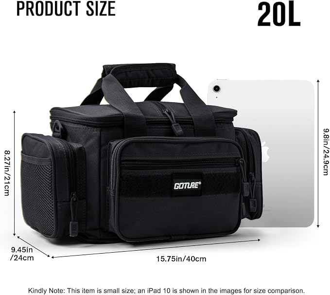 Goture Fishing Tackle Bag with 4 Tackle Boxes, Soft Side 600D Water-Resistant Cross Body Sling Fishing Bag, Small Saltwater Gear Storage Tactical Bags, Gifts for Men/Women (15.75"x9.45"x8.27")