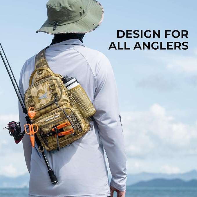 KastKing BaitSpace Fishing Sling Bag, Fishing Backpack with Rod & Beverage Holder, Tackle Bag for Fishing Gear