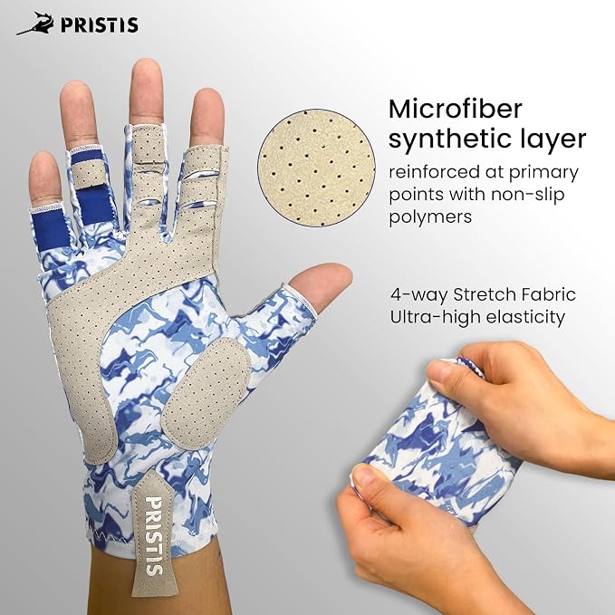 Pristis UPF 50+ Fishing Fingerless Gloves, UV Protection Breathable Half-Finger Sun Gloves for Men Women Boys Kayaking
