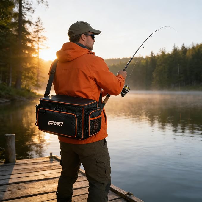 Fishing Tackle Bags - Saltwater & Freshwater Fishing Bags - Waterproof, Padded Shoulder Strap - Gear Storage
