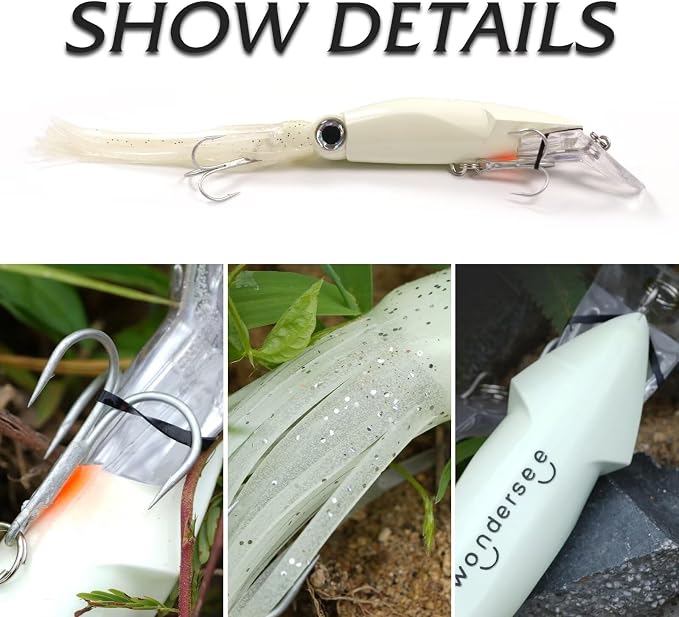 Wondersee Squid Fishing Bait Soft Hard Lures Kit Swimbait Crankbait Jig Simulation Weighted Holographic 4 PCS